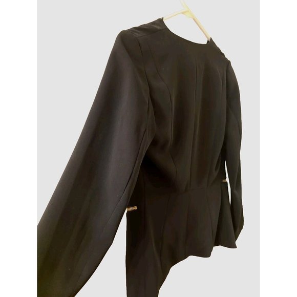 H&M‎ Black Blazer Jacket Gold Zipper Pockets Dress Workwear Size 4 - Picture 4 of 11